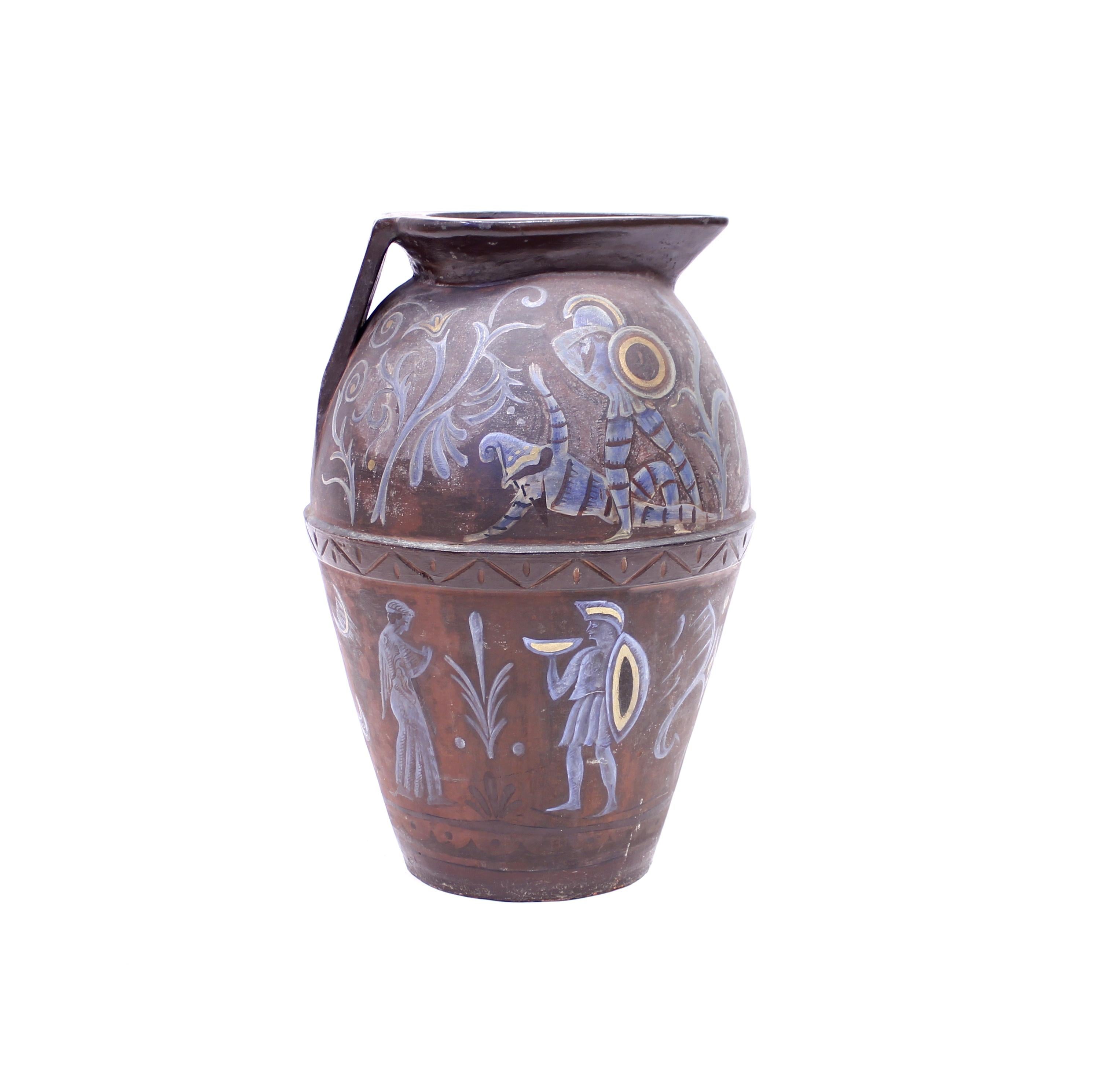 Angelo Ricceri, Large Painted Terracotta Urn / Olive Jar, Early 20th Century 1