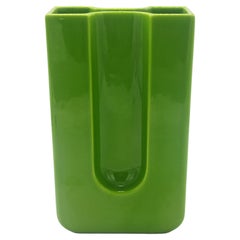 Angelo Spagnolo for Sicart Green Ceramic  Vase, Italy 1970s