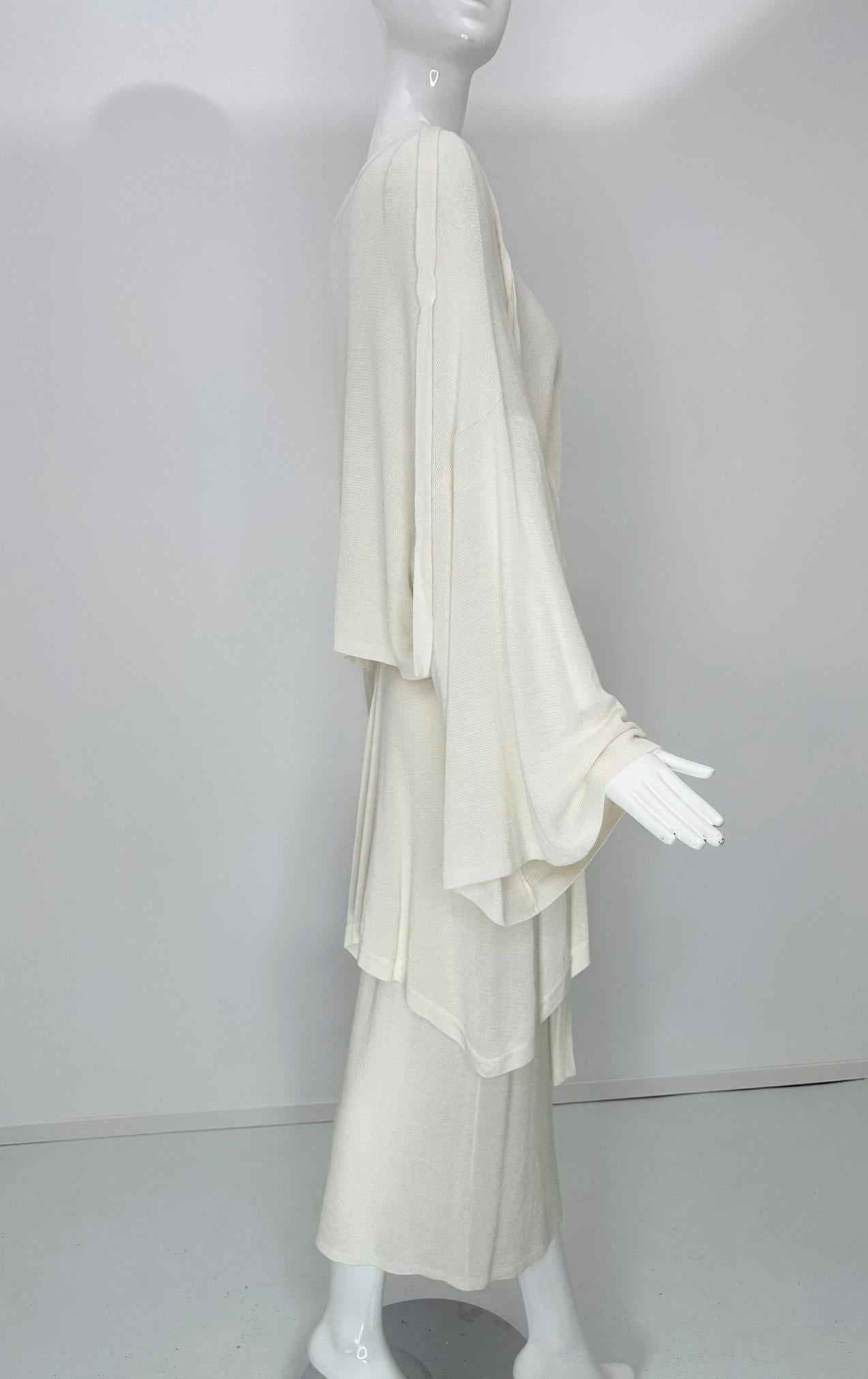 Angelo Tariazzi Paris 2pc Off White Knit Kimono Sleeve Top & Hip Tie Skirt 1980s For Sale 6