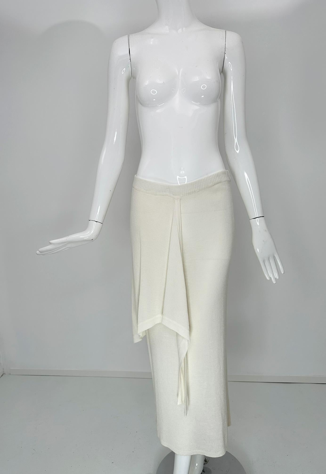 Angelo Tariazzi Paris 2pc Off White Knit Kimono Sleeve Top & Hip Tie Skirt 1980s For Sale 11