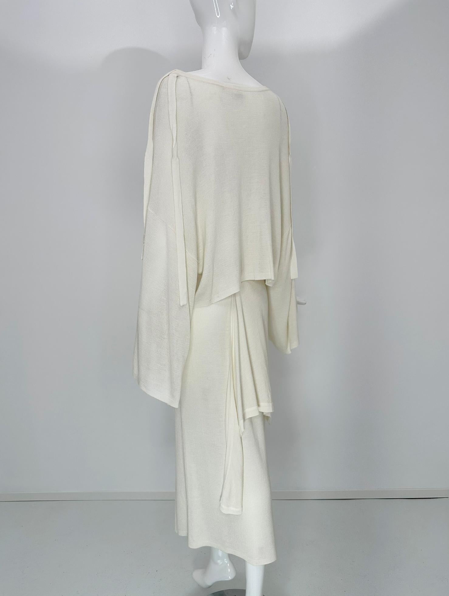 Angelo Tariazzi Paris 2pc Off White Knit Kimono Sleeve Top & Hip Tie Skirt 1980s For Sale 1