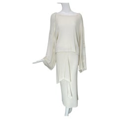 Angelo Tariazzi Paris 2 piezas Top de punto blanco con manga kimono y falda a la cadera años 80