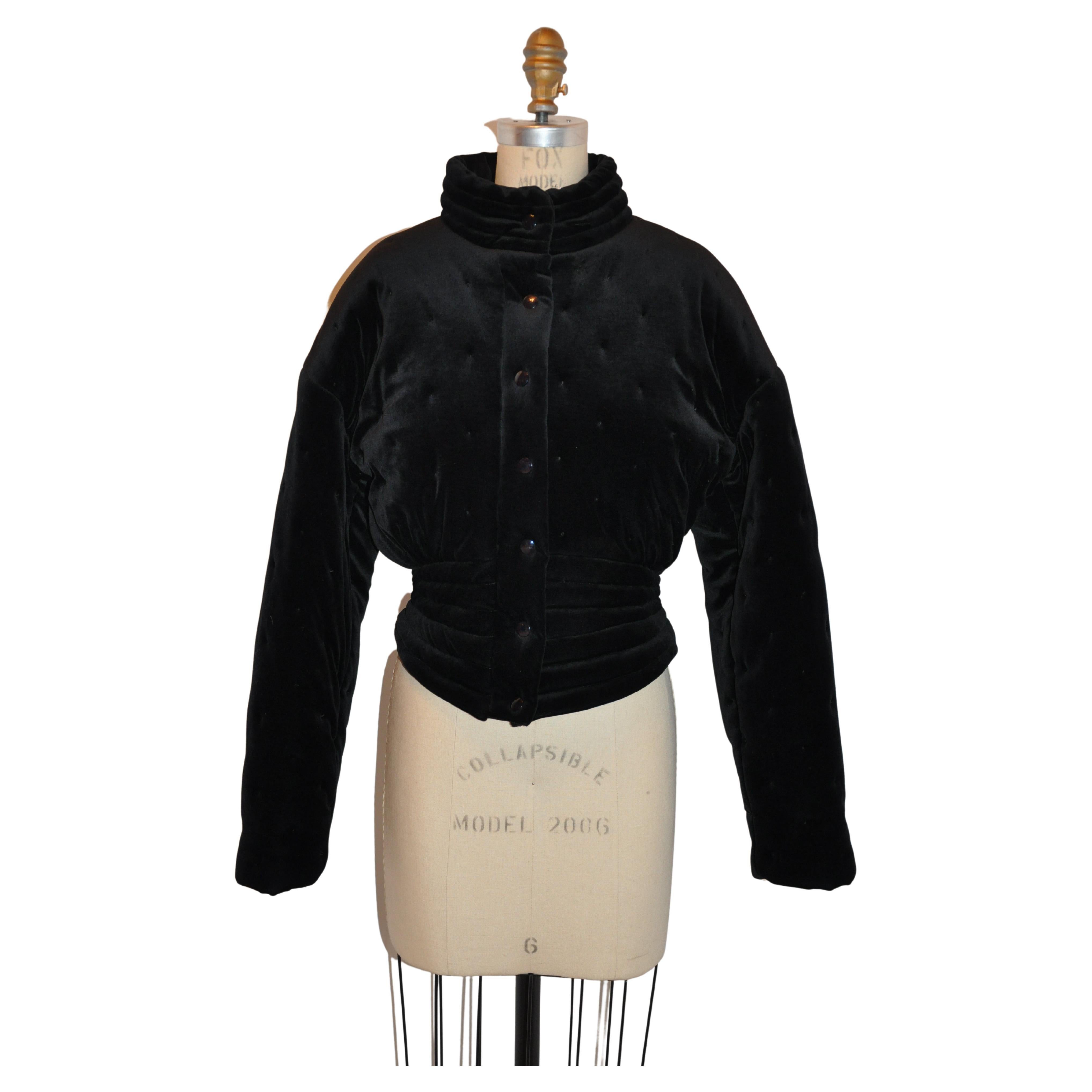 Angelo Tarlazzi Black "Pin-Cushion" Quilted Velour "Space-Age" Zippered Jacket For Sale