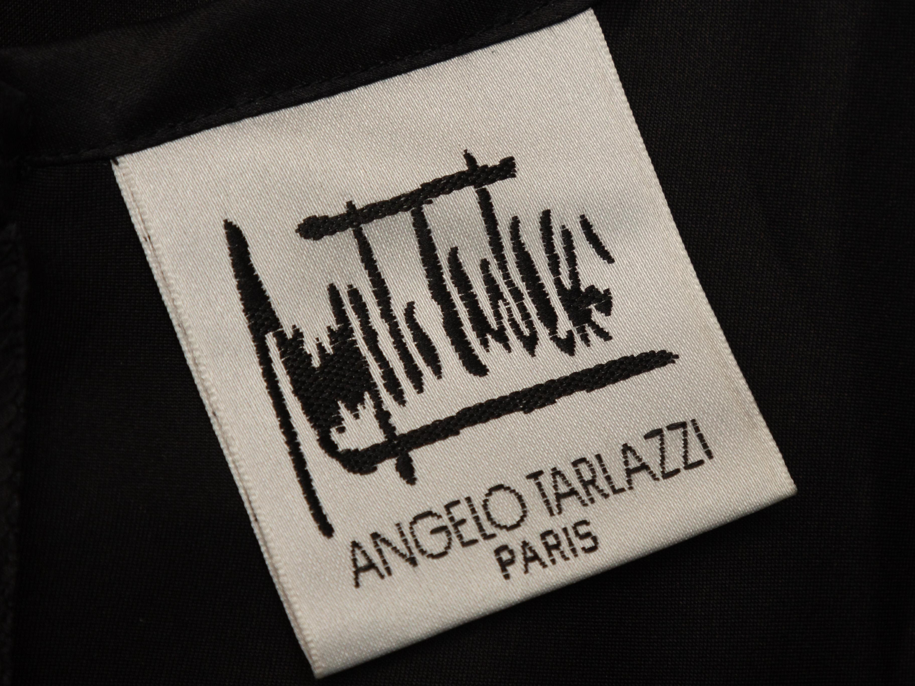 Product details: Black silk sleeveless midi dress by Angelo Tarlazzi. V-neck. Zip closure at back. 40