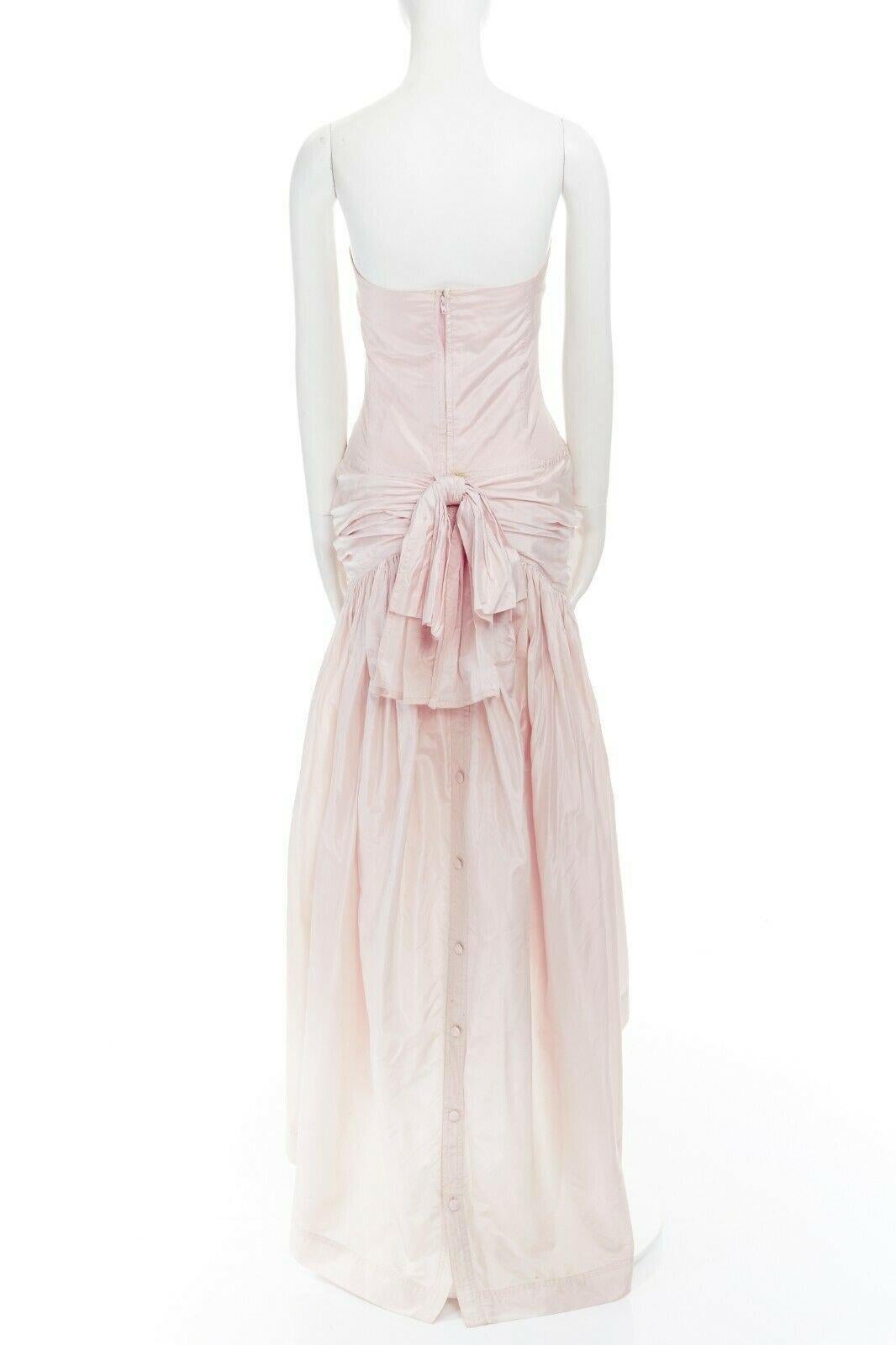 ANGELO TARLAZZI light pink boned corset strapless ruched bow back high low dress In Fair Condition In Hong Kong, NT