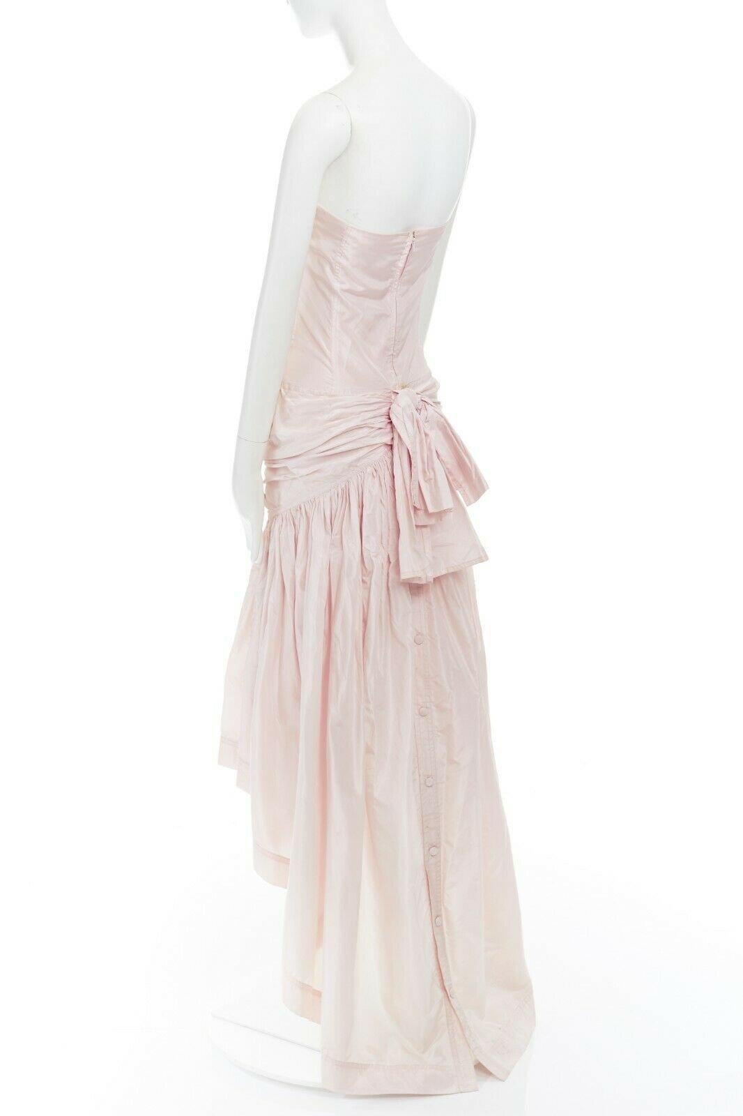 Women's ANGELO TARLAZZI light pink boned corset strapless ruched bow back high low dress