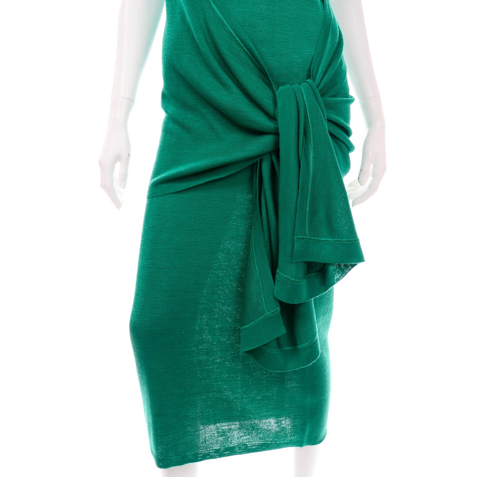 Angelo Tarlazzi Paris Vintage Emerald Green Stretch Knit Dress W Drape Wrap For Sale 5
