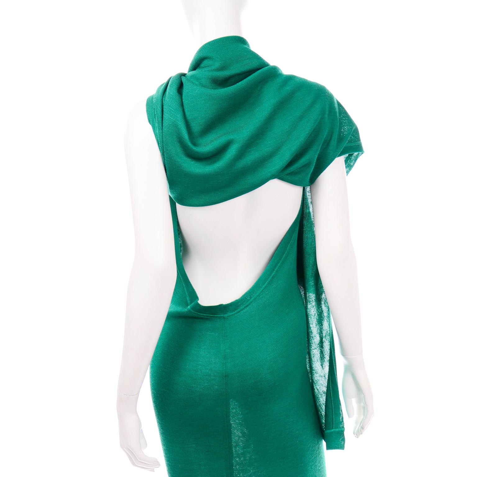 Angelo Tarlazzi Paris Vintage Emerald Green Stretch Knit Dress W Drape Wrap For Sale 6