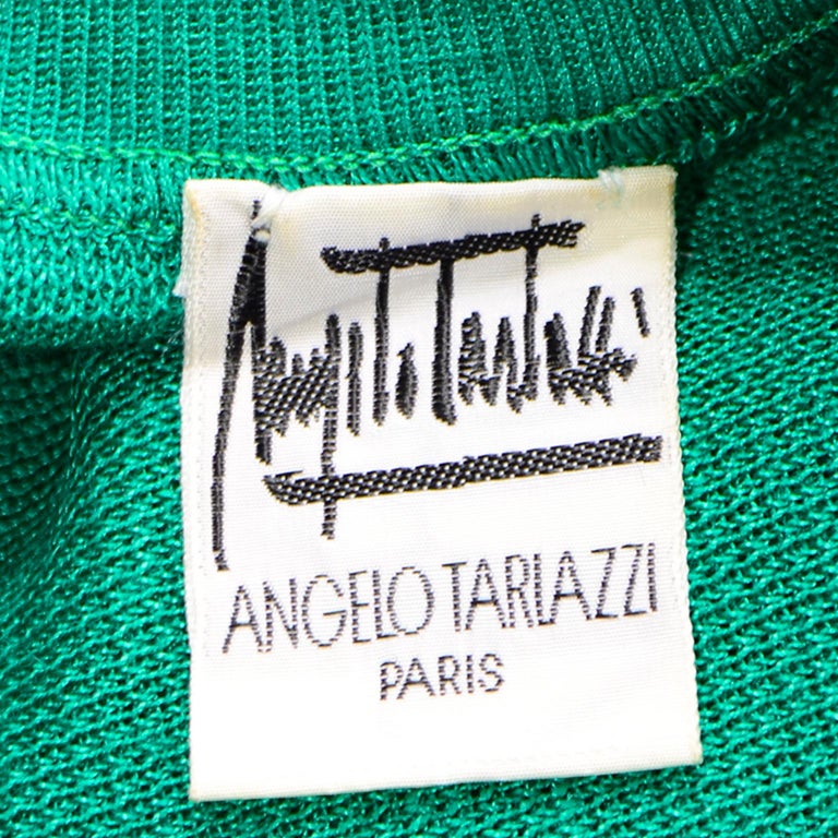 Angelo Tarlazzi Paris Vintage Emerald Green Stretch Knit Dress W Drape Wrap For Sale 8