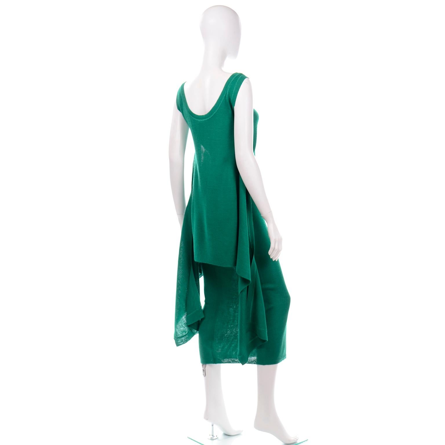 Angelo Tarlazzi Paris Vintage Emerald Green Stretch Knit Dress W Drape Wrap For Sale 1