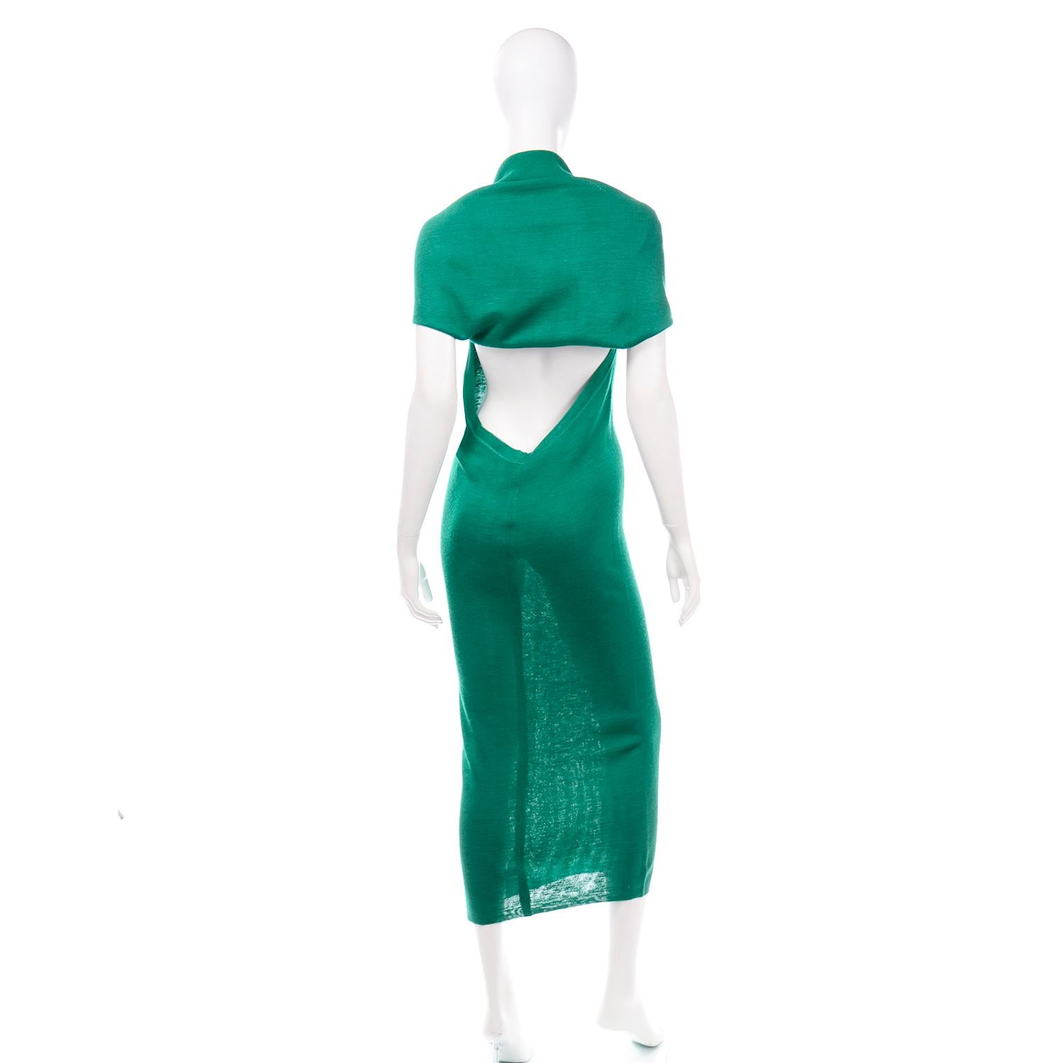 Angelo Tarlazzi Paris Vintage Emerald Green Stretch Knit Dress W Drape Wrap For Sale 2