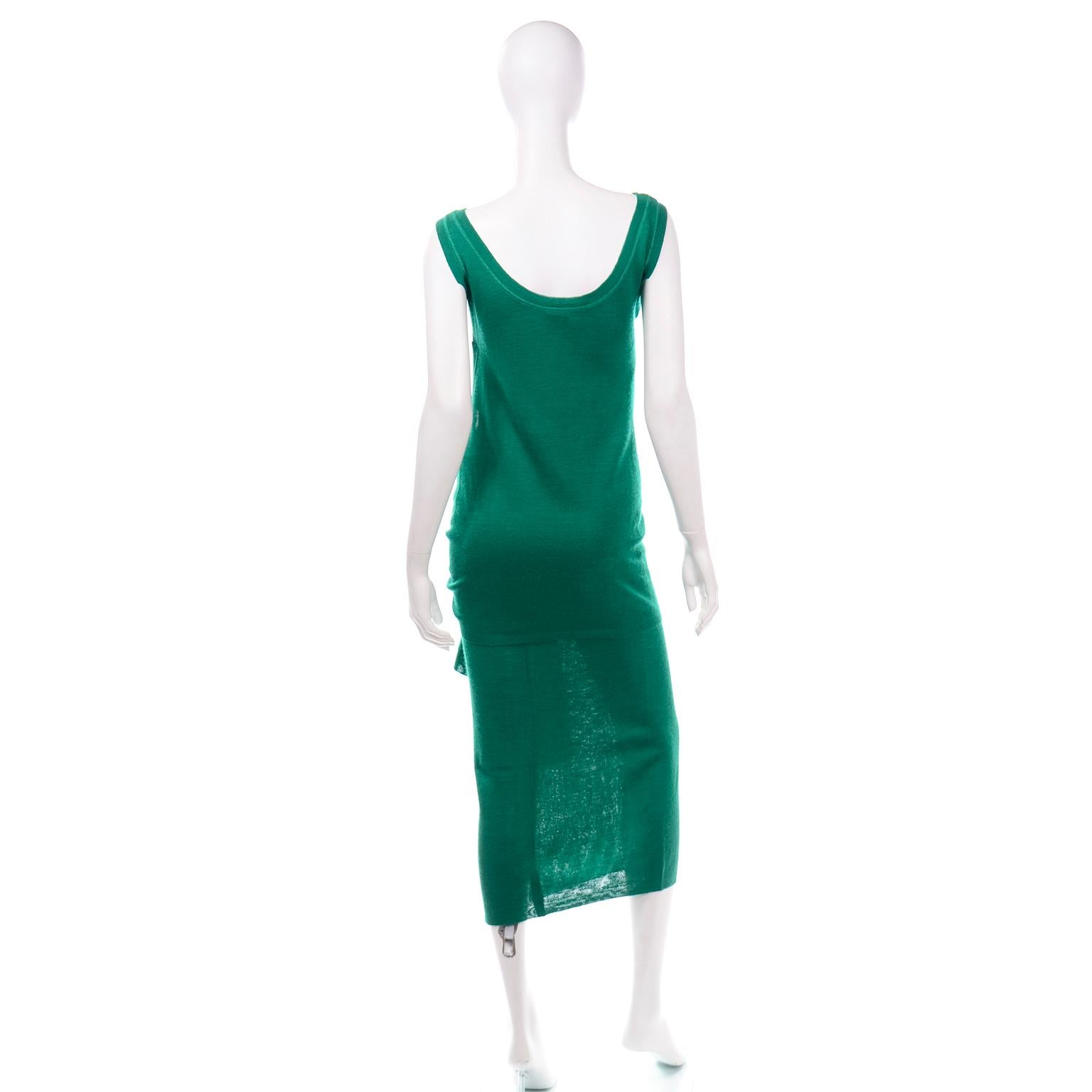 Angelo Tarlazzi Paris Vintage Emerald Green Stretch Knit Dress W Drape Wrap For Sale 3