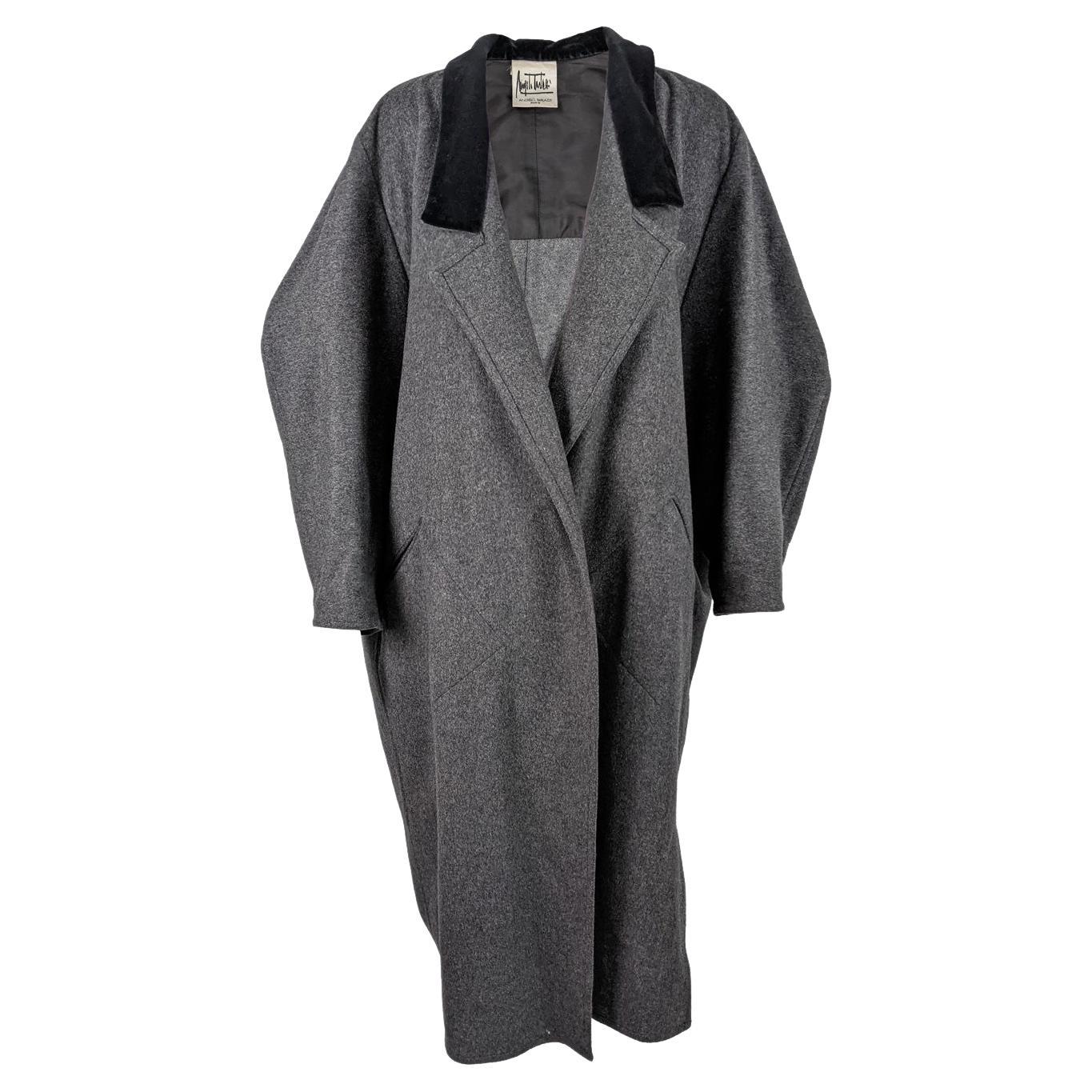 Angelo Tarlazzi Paris Vintage Womens Grey Wool Architectural Cocoon Coat, 1980s