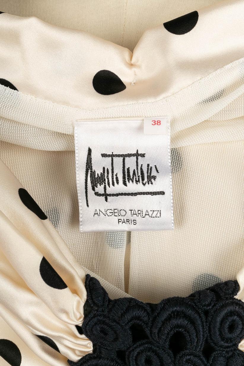 Angelo Tarlazzi Seidenkleid mit schwarzen Tupfenmuster und Tupfen im Angebot 1