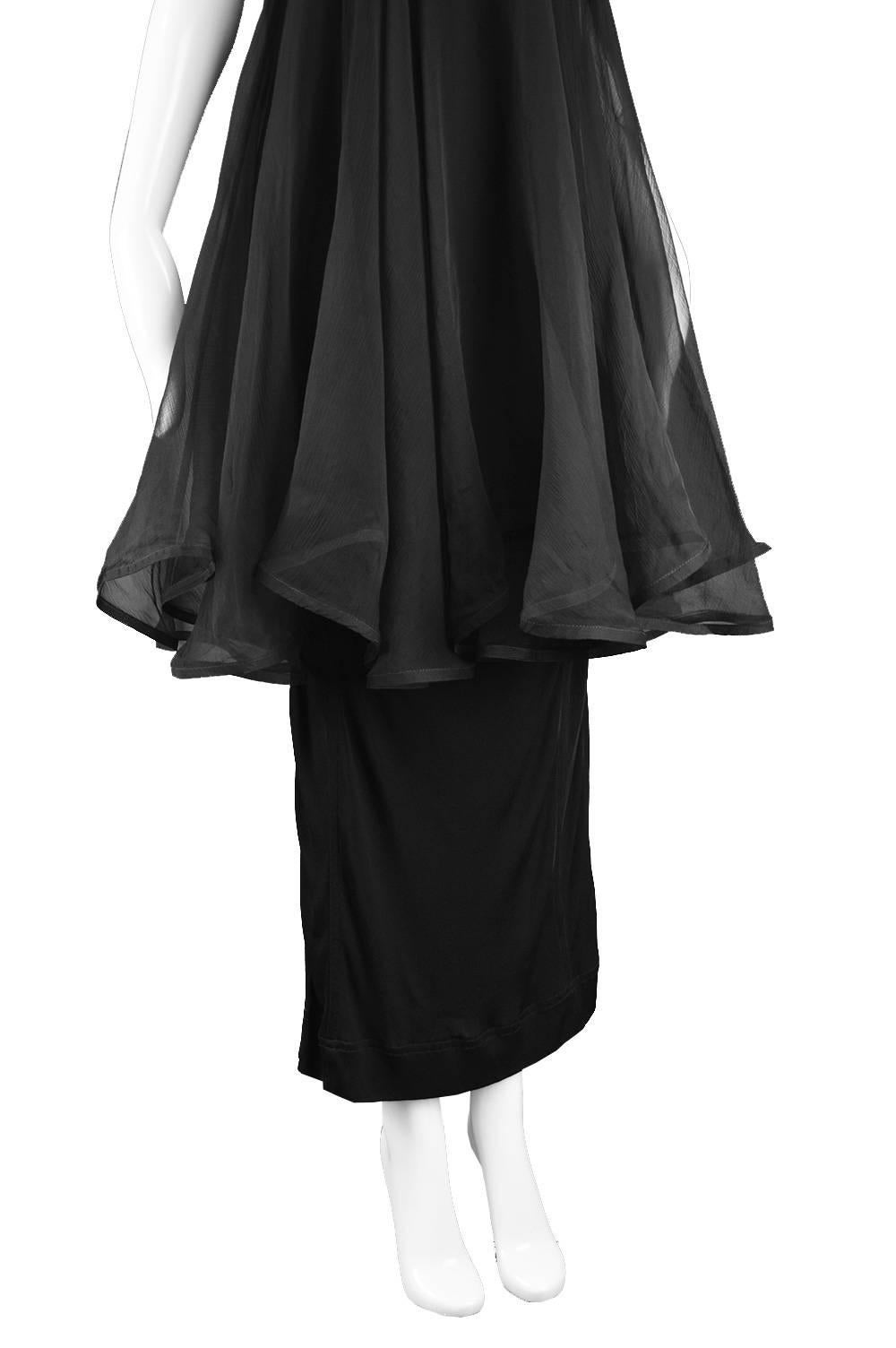 Women's Angelo Tarlazzi Tiered Silk Chiffon and Black Jersey Halter Evening Dress, 1980s