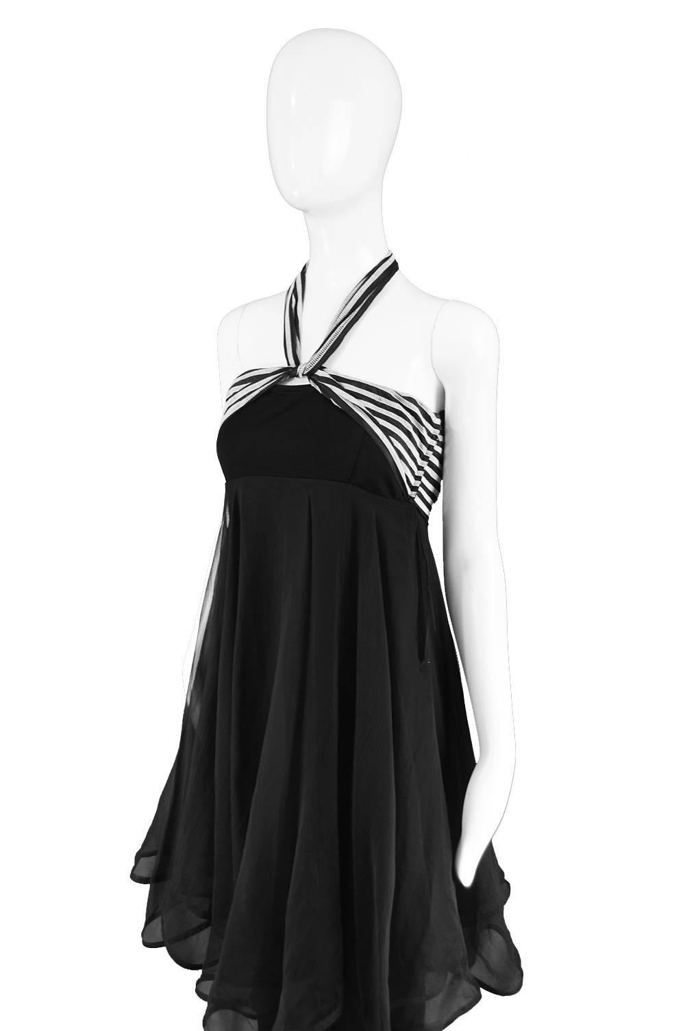 Angelo Tarlazzi Tiered Silk Chiffon and Black Jersey Halter Evening Dress, 1980s 1