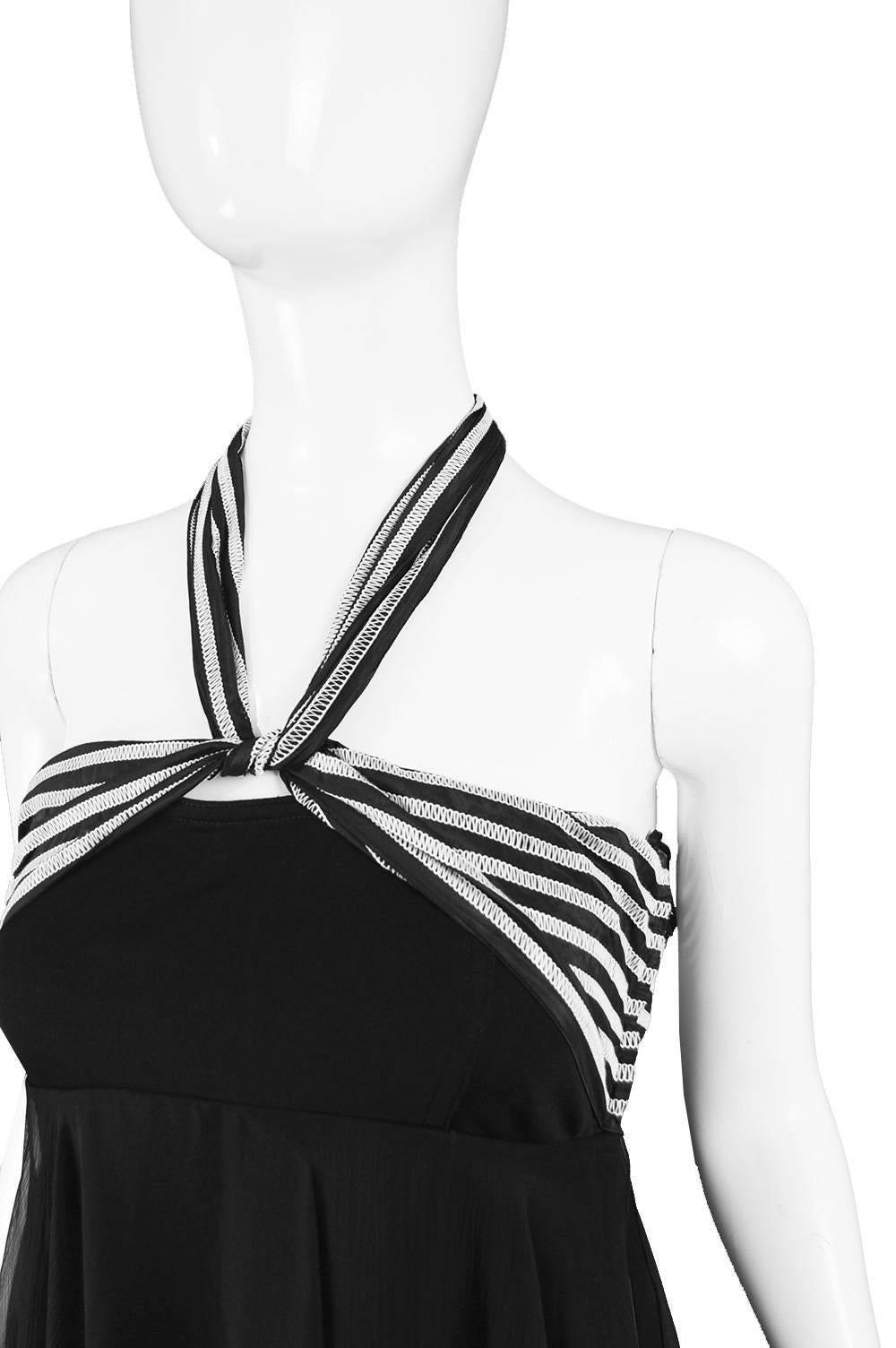 Angelo Tarlazzi Tiered Silk Chiffon and Black Jersey Halter Evening Dress, 1980s For Sale 2