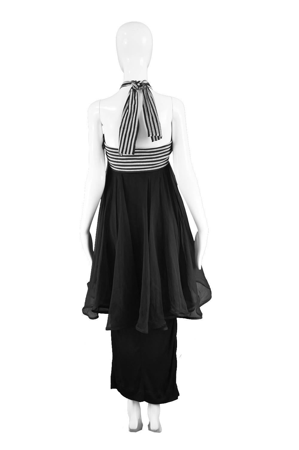 Angelo Tarlazzi Tiered Silk Chiffon and Black Jersey Halter Evening Dress, 1980s For Sale 3