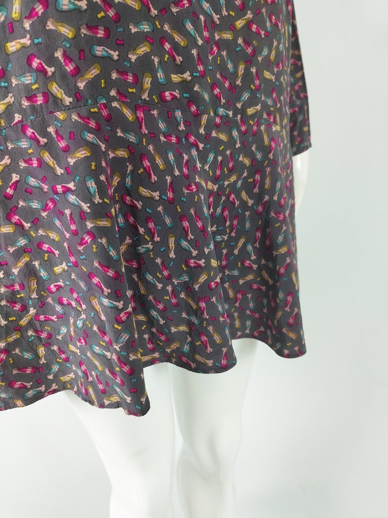 Angelo Tarlazzi Vintage 80s Silk Womens Tunic Top Blouse Mini Dress, 1980s In Good Condition For Sale In Doncaster, South Yorkshire
