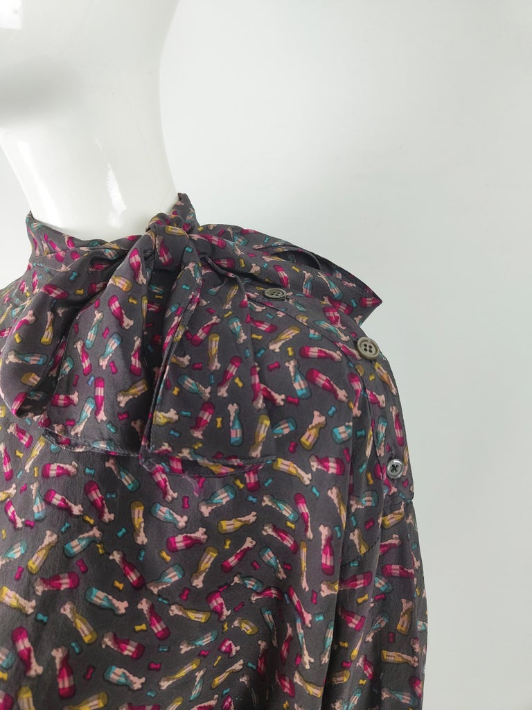 Women's Angelo Tarlazzi Vintage 80s Silk Womens Tunic Top Blouse Mini Dress, 1980s For Sale