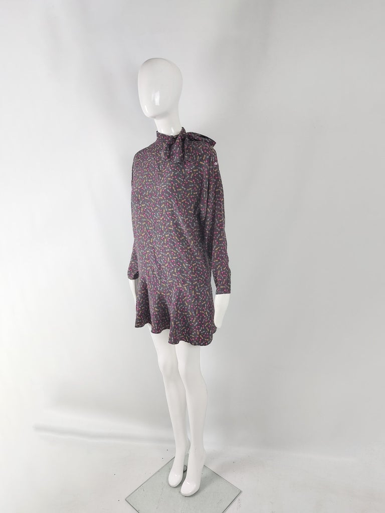Angelo Tarlazzi Vintage 80s Silk Womens Tunic Top Blouse Mini Dress, 1980s For Sale 1