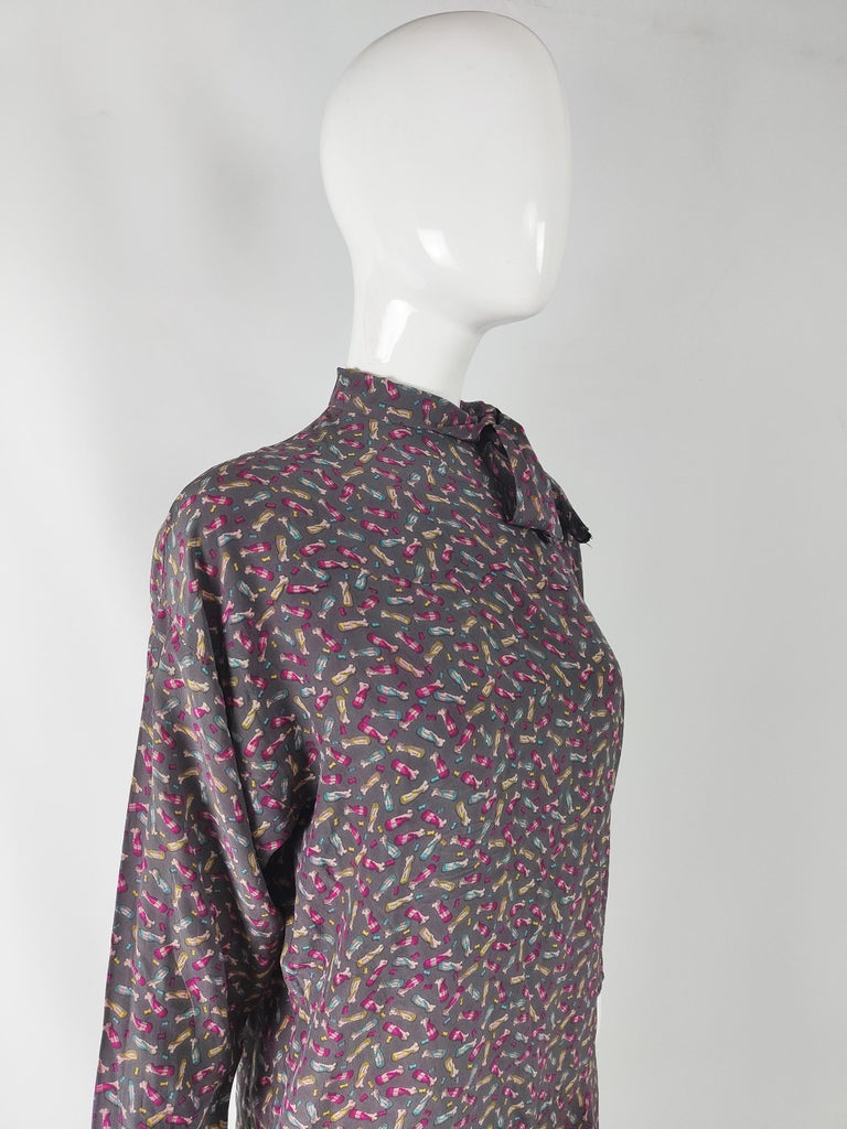 Angelo Tarlazzi Vintage 80s Silk Womens Tunic Top Blouse Mini Dress, 1980s For Sale 2