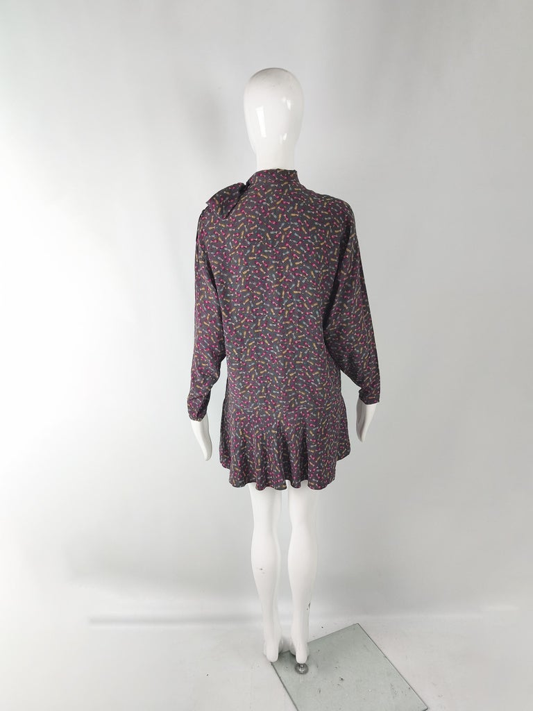 Angelo Tarlazzi Vintage 80s Silk Womens Tunic Top Blouse Mini Dress, 1980s For Sale 3