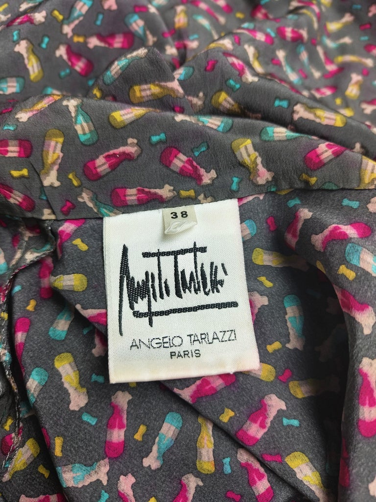 Angelo Tarlazzi Vintage 80s Silk Womens Tunic Top Blouse Mini Dress, 1980s For Sale 4