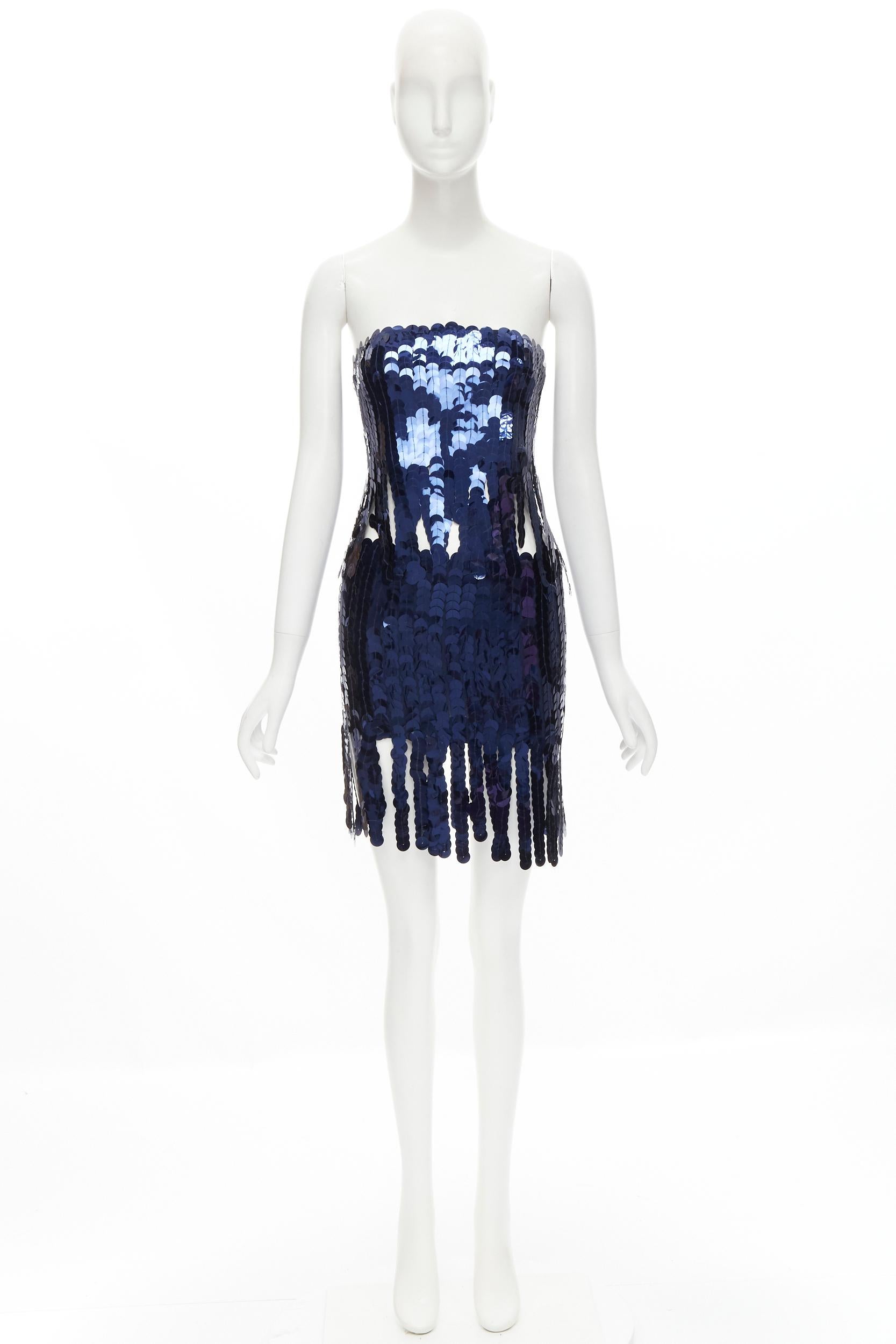 ANGELO TARLAZZI Vintage blue paillette sequins fringe tube skirt set FR36 S For Sale 2