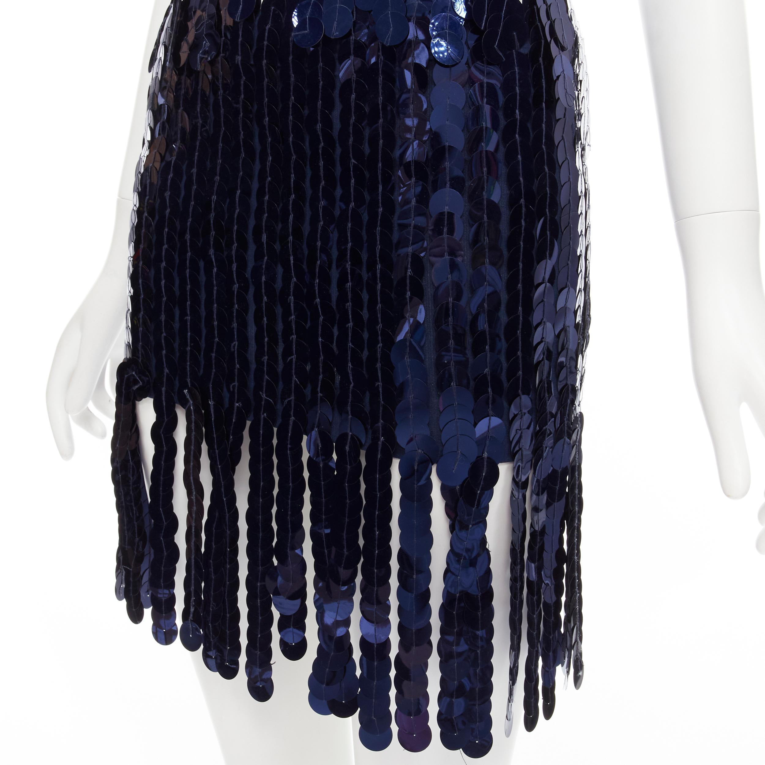 ANGELO TARLAZZI Vintage blue paillette sequins fringe tube skirt set FR36 S 
Reference: GIYG/A00153 
Brand: Angelo Tarlazzi 
Material: Nylon 
Color: Blue 
Pattern: Solid 
Extra Detail: Mirrored pailette sequins. Stretch fit. 
Made in: France
