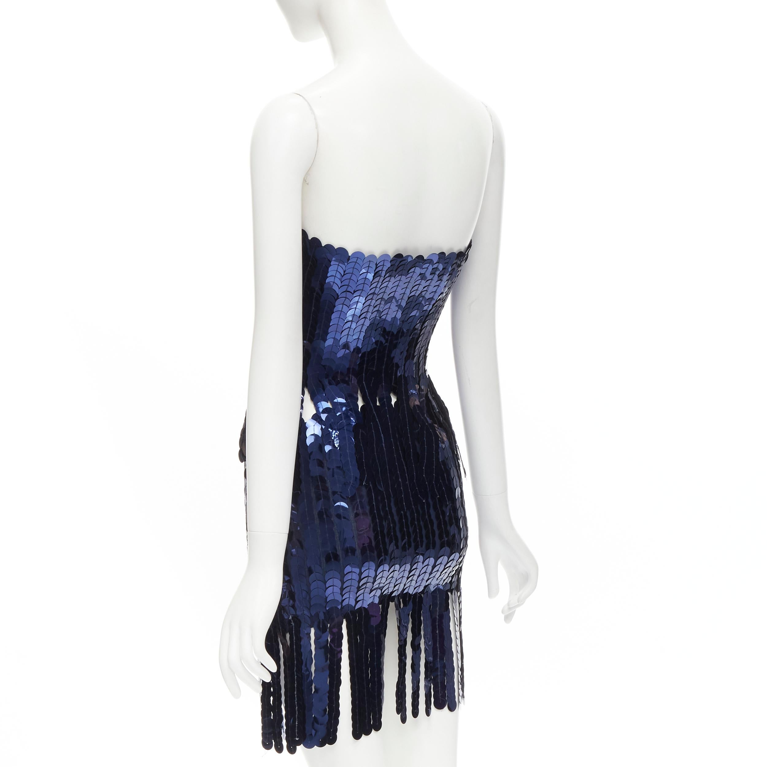 Black ANGELO TARLAZZI Vintage blue paillette sequins fringe tube skirt set FR36 S For Sale