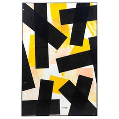 Retro Angelo Testa Abstract Marigold and Black Hard-Edge Color Field Painting, 1962