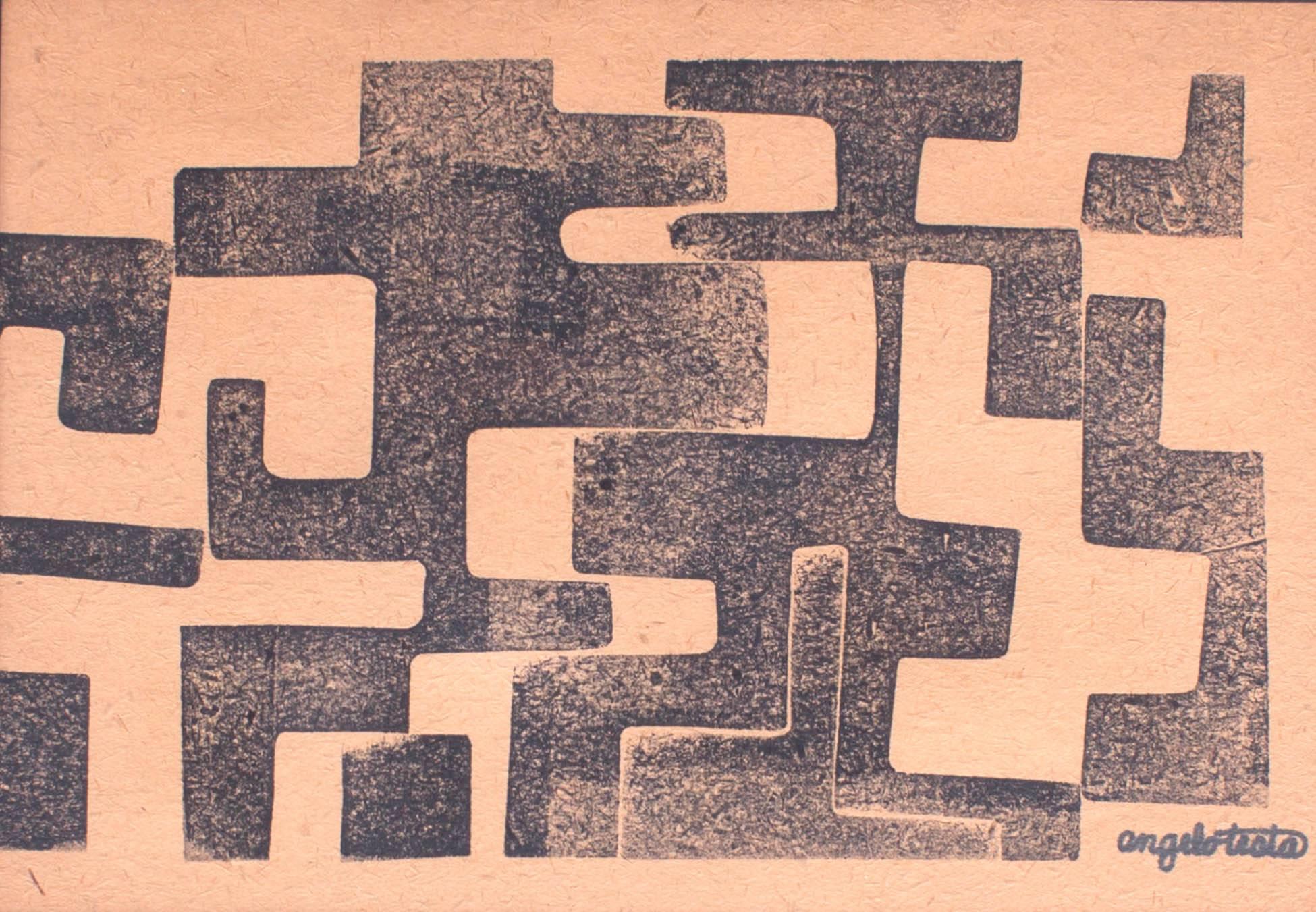 Angelo Testa: Ein Paar signierte geometrische abstrakte Drucke in Rot und Gelb, 1950er Jahre im Zustand „Gut“ im Angebot in New York, NY