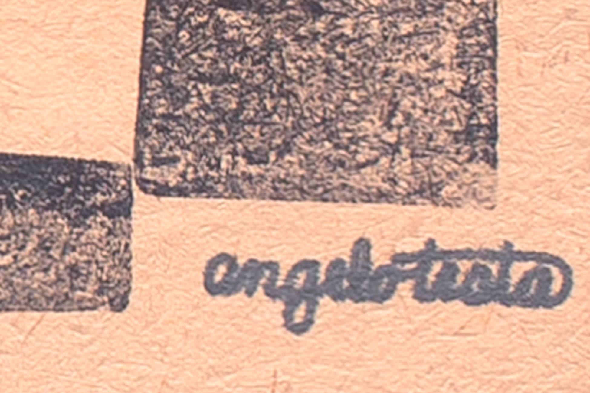 Angelo Testa: Ein Paar signierte geometrische abstrakte Drucke in Rot und Gelb, 1950er Jahre (20. Jahrhundert) im Angebot