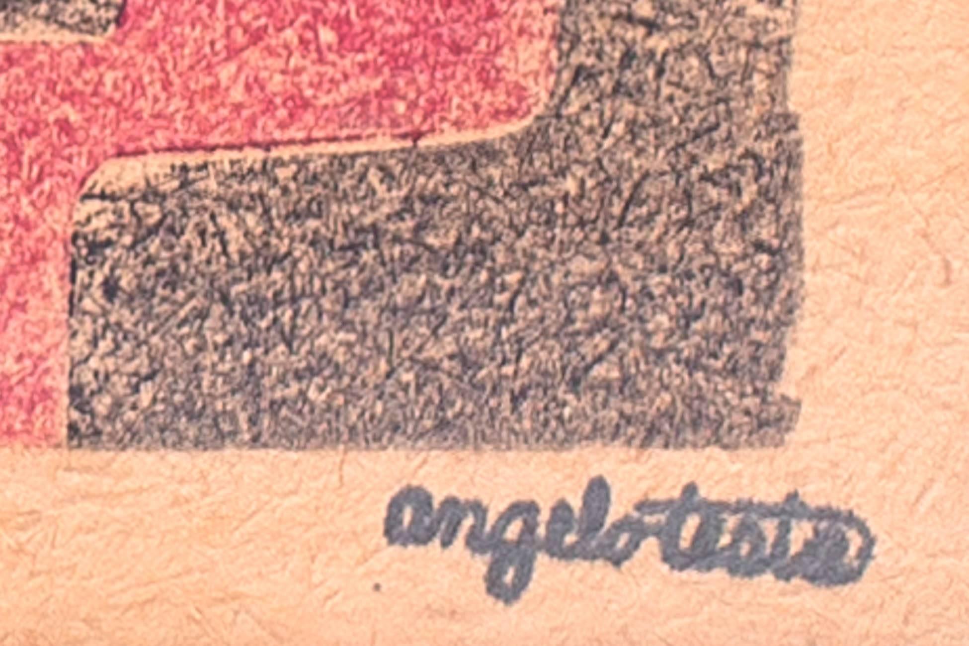 Angelo Testa: Ein Paar signierte geometrische abstrakte Drucke in Rot und Gelb, 1950er Jahre (Papier) im Angebot