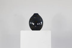 Angelo Ungania Jarrón de cerámica azul con adornos marinos Años 40 Italia