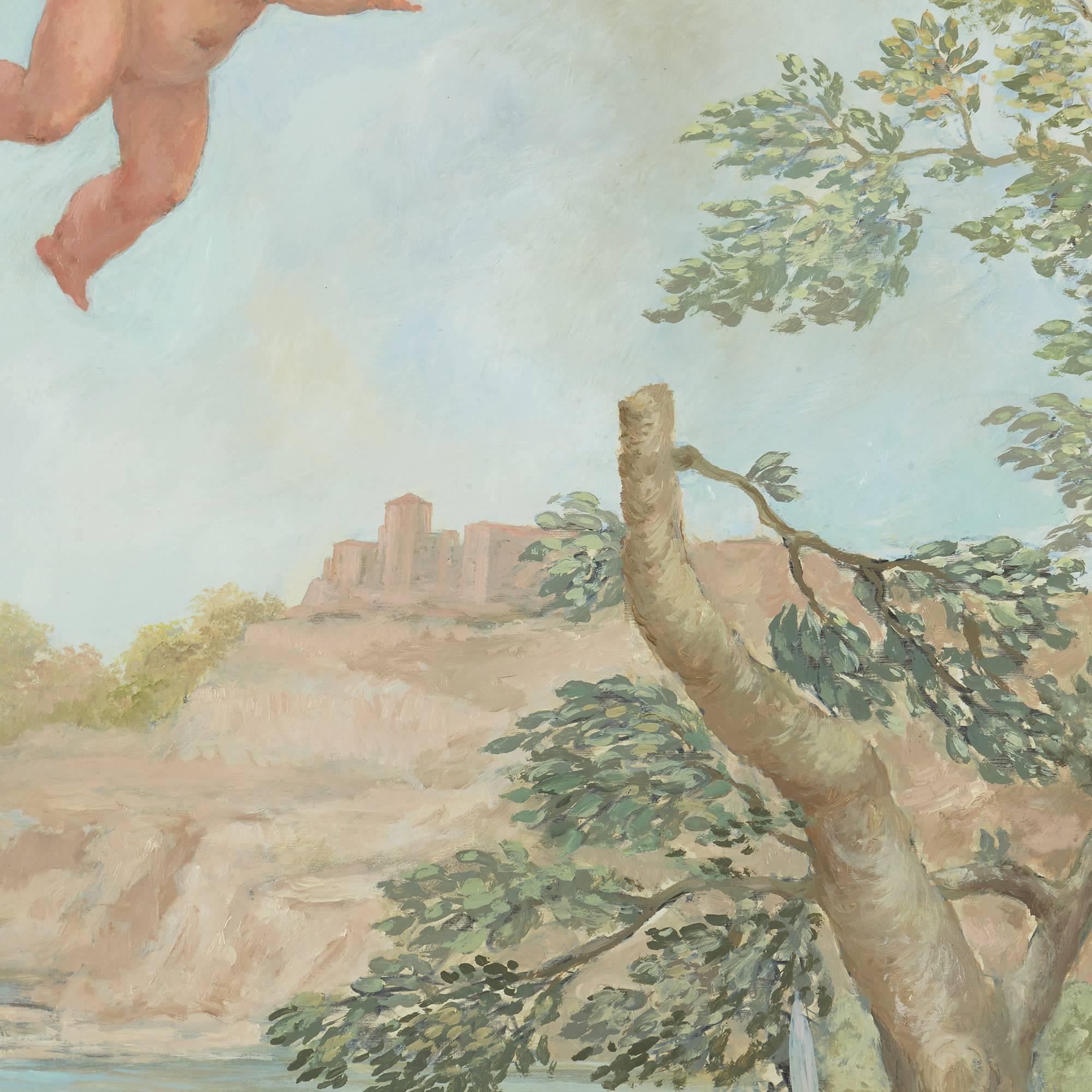 Cavaliers Watching Bathing Nymphs, grande peinture à l'huile sur toile de Fabretto en vente 1