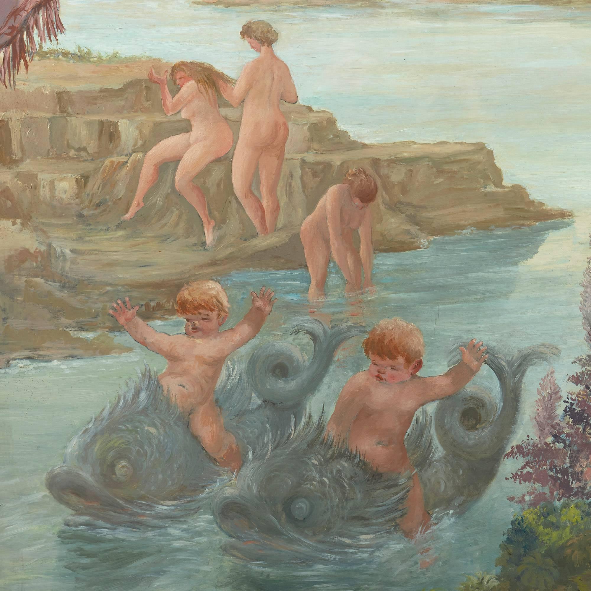 Cavaliers Watching Bathing Nymphs, großes Ölgemälde auf Leinwand von Fabretto im Angebot 3