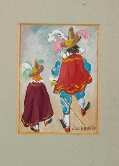 Modern Italian Oil Paint Masks Painting Signed Angelo Urbani del Fabbretto