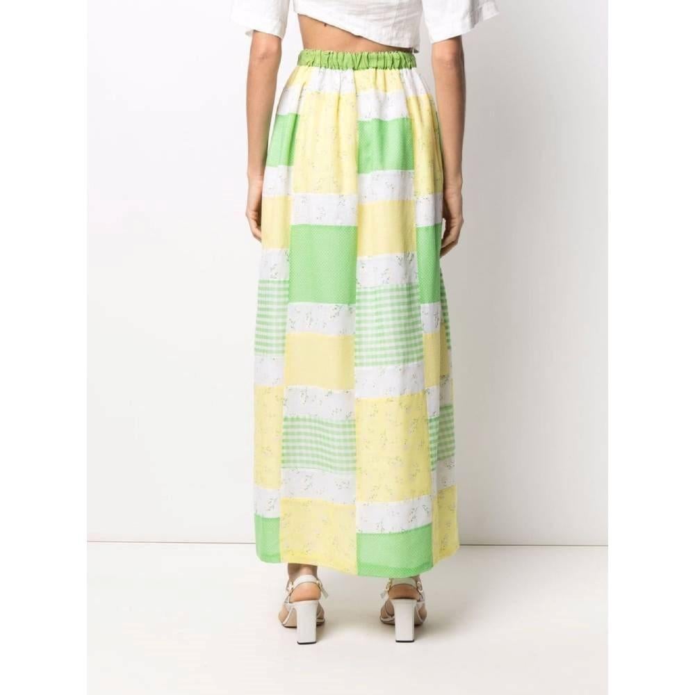 Women's A.N.G.E.L.O. Vintage Cult green and yellow cotton 70s patchwork skirt For Sale