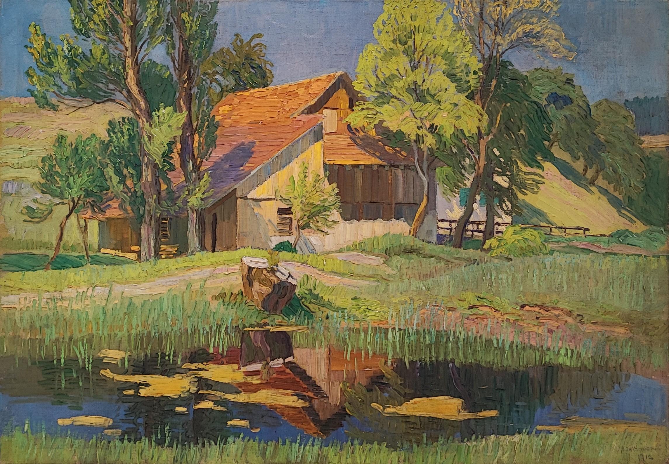 Angelo Volpe Landscape Painting - Farm by the pond