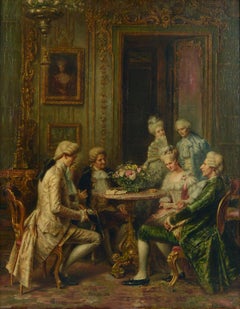 Late 19th Century Fine Parlor Scene, Rococo Figurative Interior