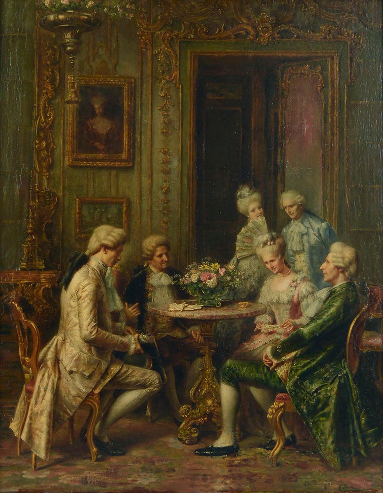 Late 19th Century Fine Parlor Scene, Rococo Figurative Interior - Painting by Angelo Zoffoli