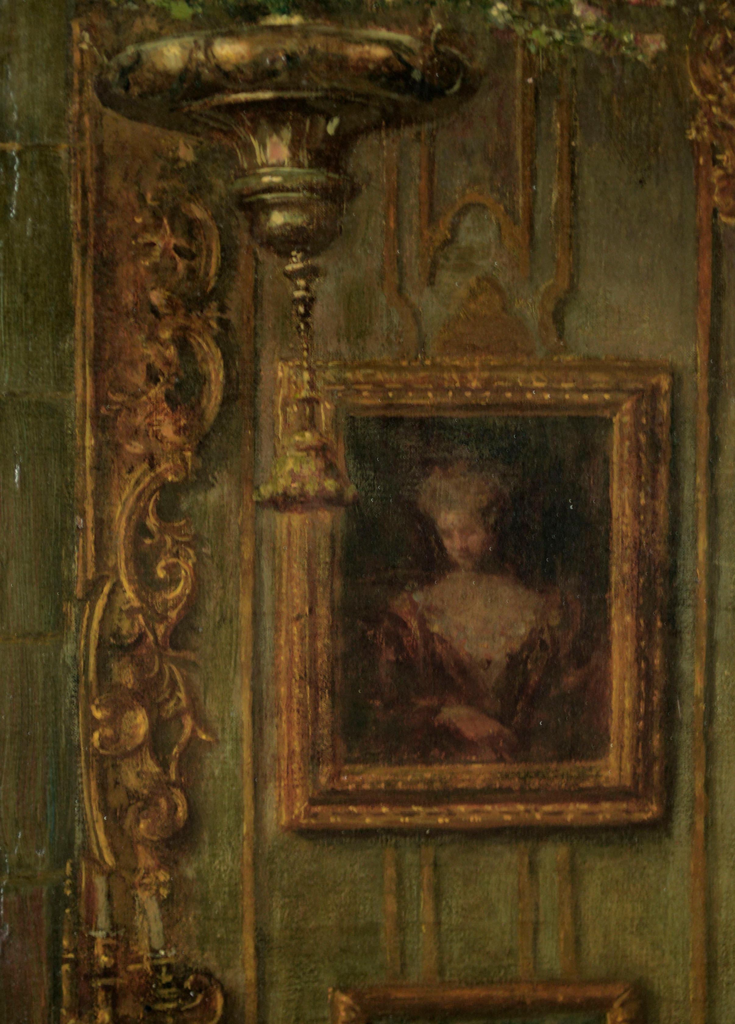 Late 19th Century Fine Parlor Scene, Rococo Figurative Interior - Brown Figurative Painting by Angelo Zoffoli