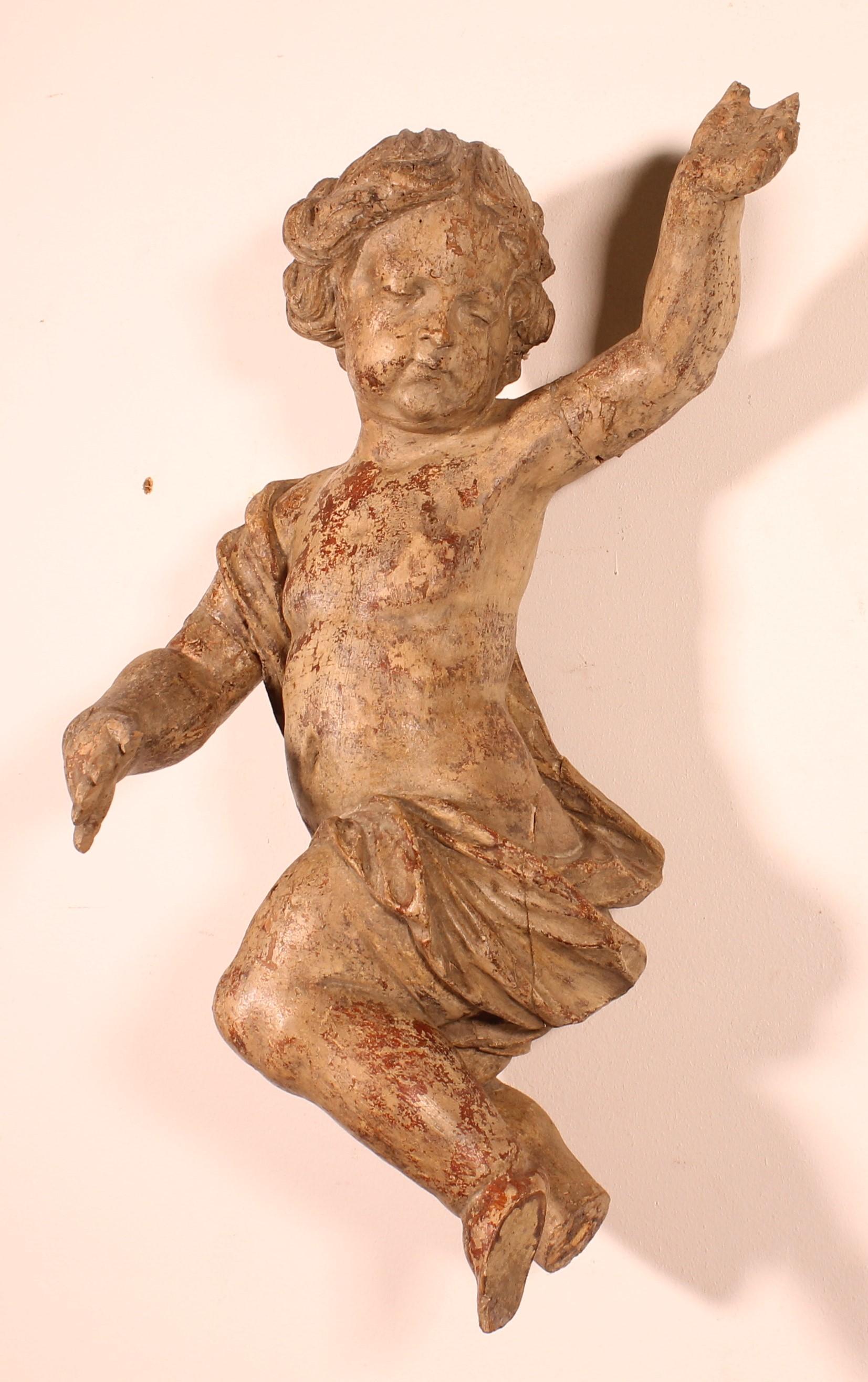 French Angelot En Bois Sculpté -18° Siècle For Sale