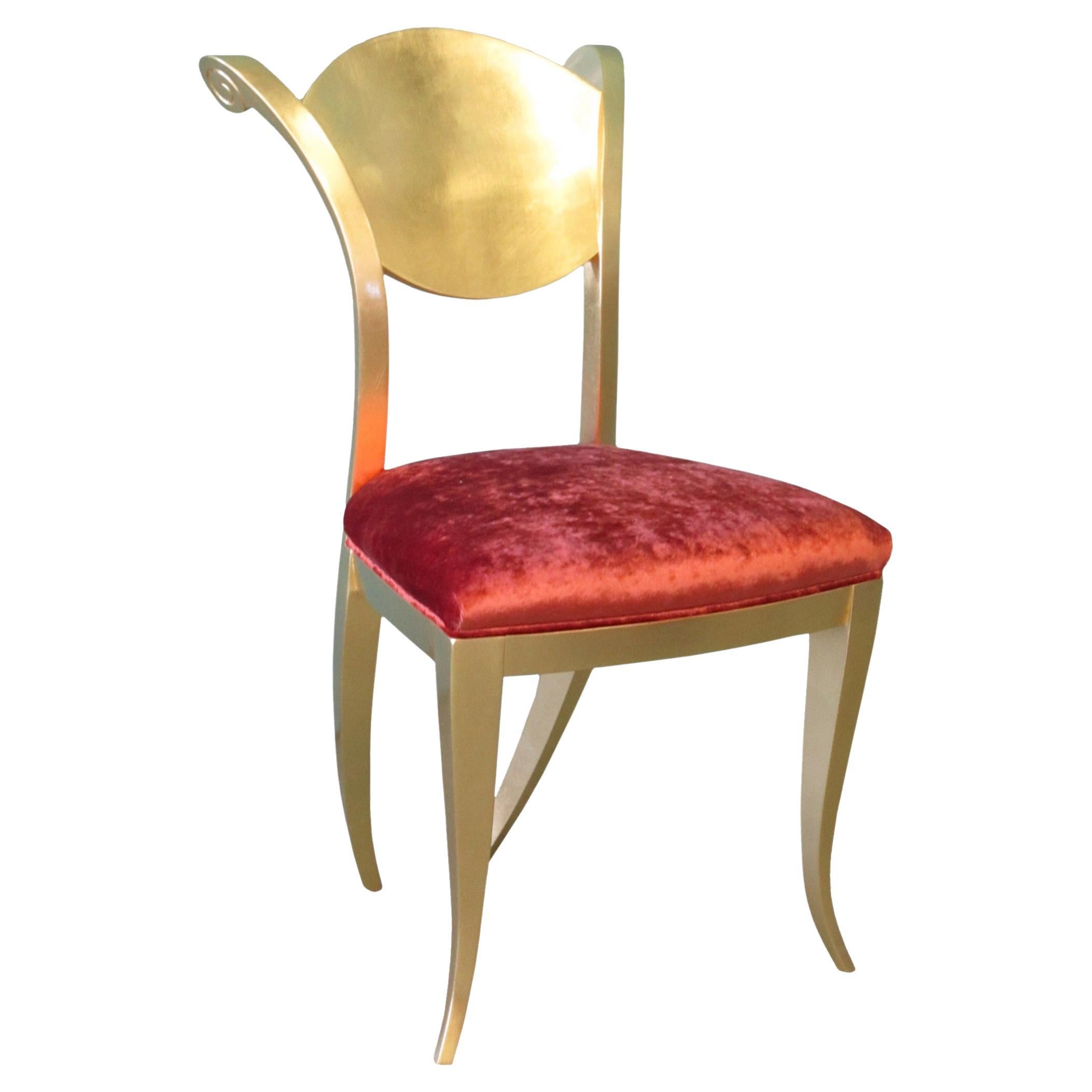 Angel's Stuhl aus Massivholz mit Blattgold-Finish und gepolstertem Sitz