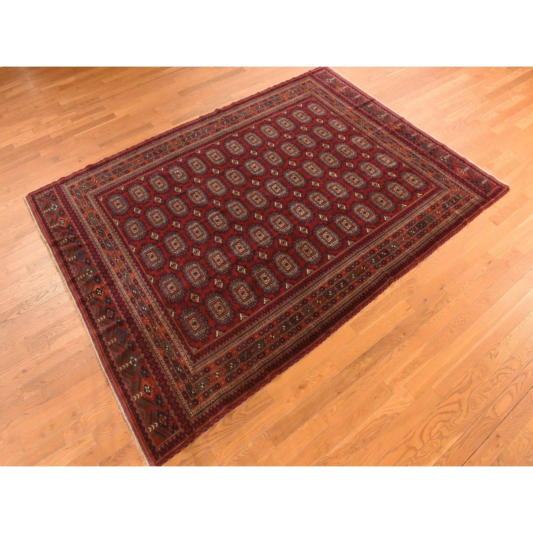 Angels Red Antiker, sauberer, handgeknüpfter, antiker Turkaman-Teppich aus reiner Wolle (Afghanisch) im Angebot