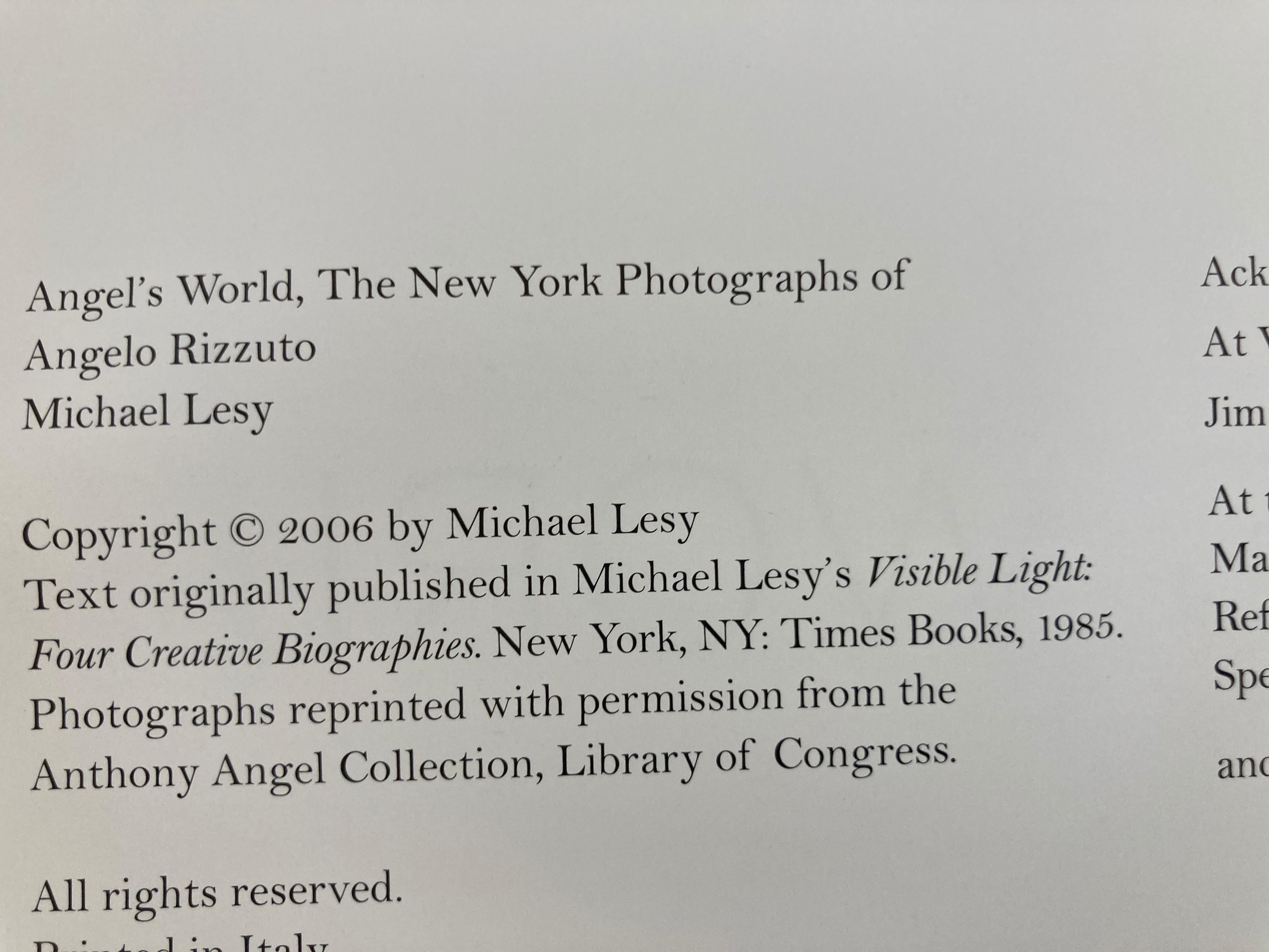 Angel's World the New York Photographs of Angelo Rizzoto. Lesy, Hardcover Book For Sale 3