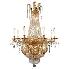 Putto Wreat Brass Basket Empire Sac a Pearl Chandelier Crystal and Antique Gold