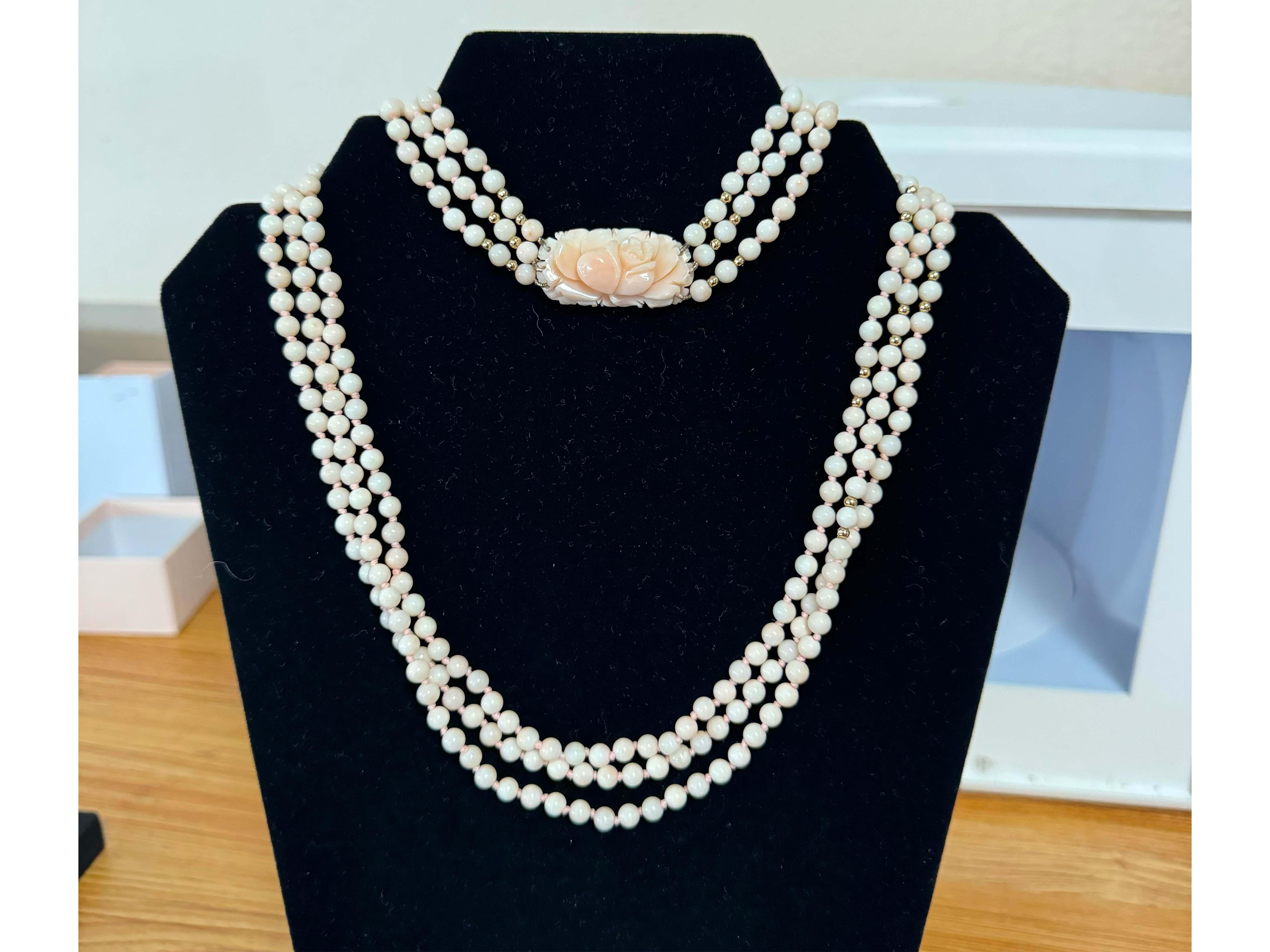 Item Specifications:

Necklace Metal: 14k Yellow Gold
​
​Beads: Angelskin coral 

Total Weight: 73.8 Grams

Length: 32.5